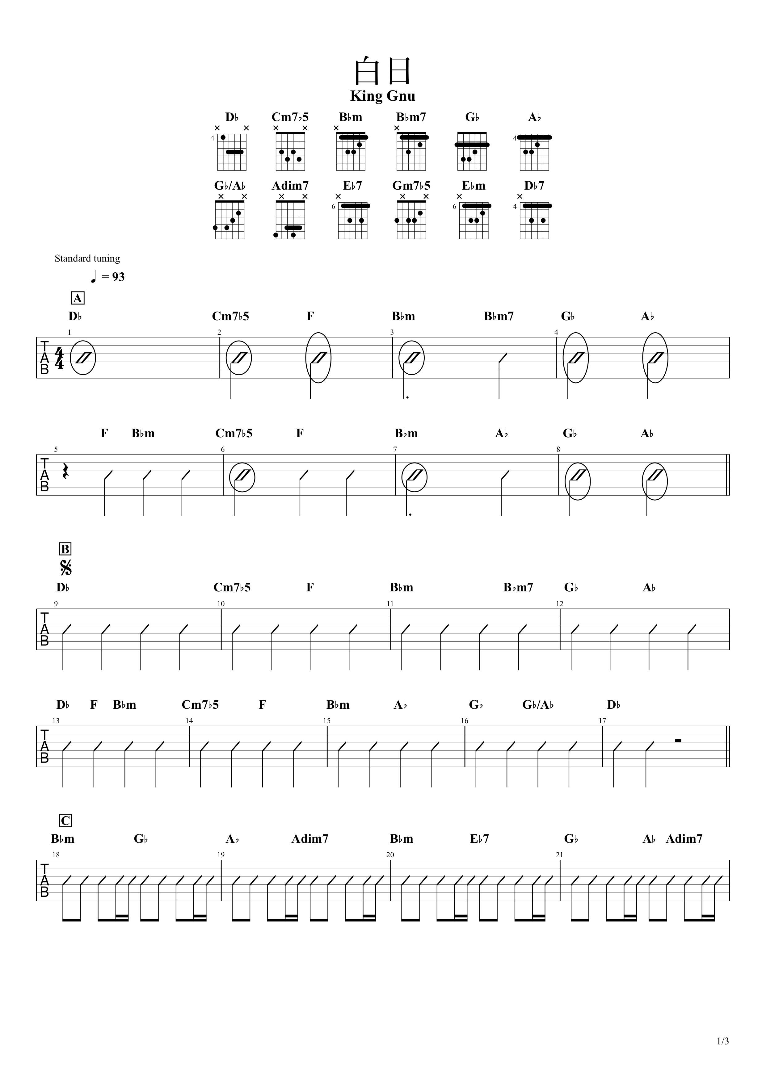 白日 King Gnu 無料ギターコード譜 初心者向け簡単アレンジ カポなしストロークver Easy Guitar Net