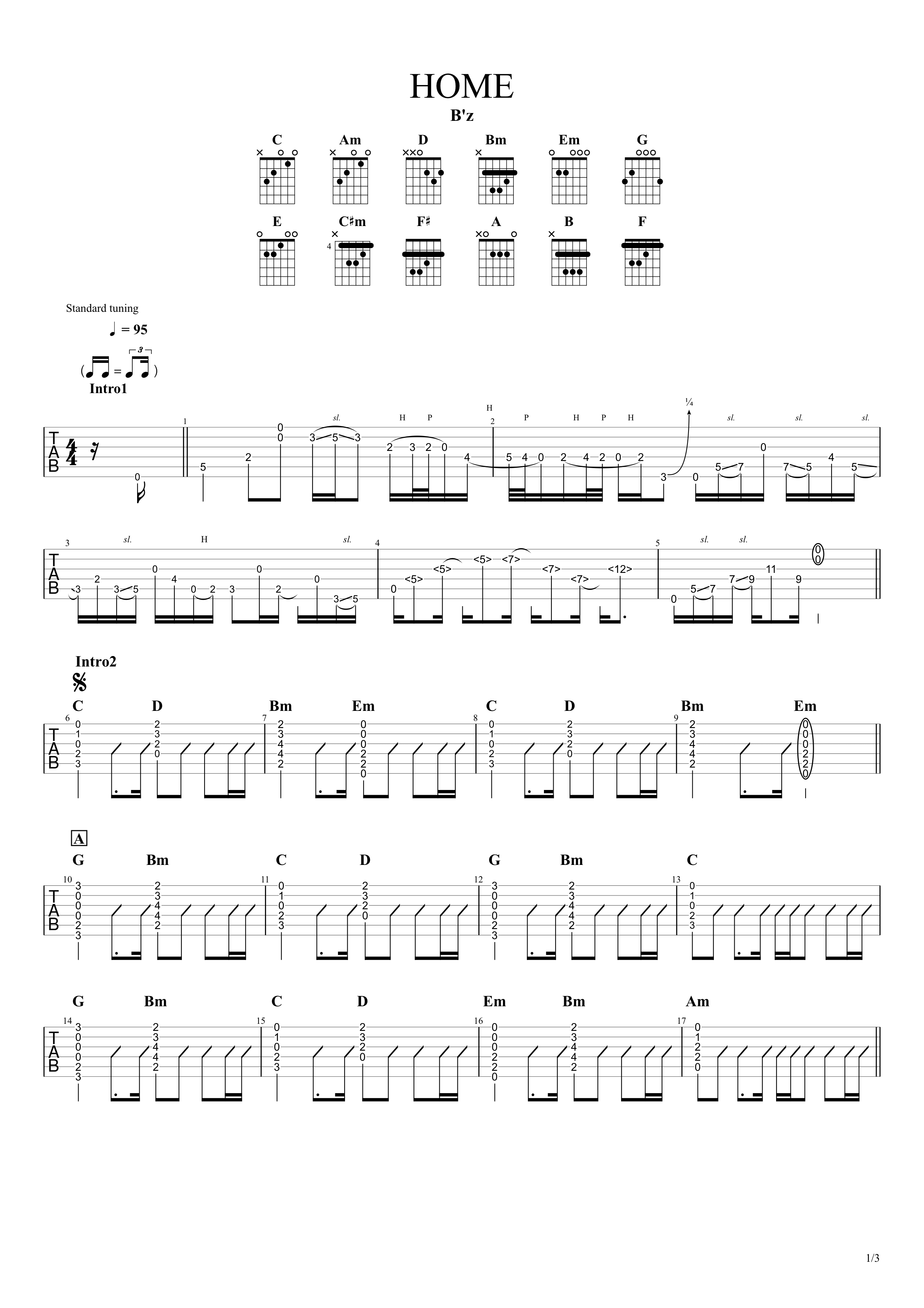 Home B Z 無料ギターtab譜 アコギイントロ ストロークほぼ完コピver Easy Guitar Net
