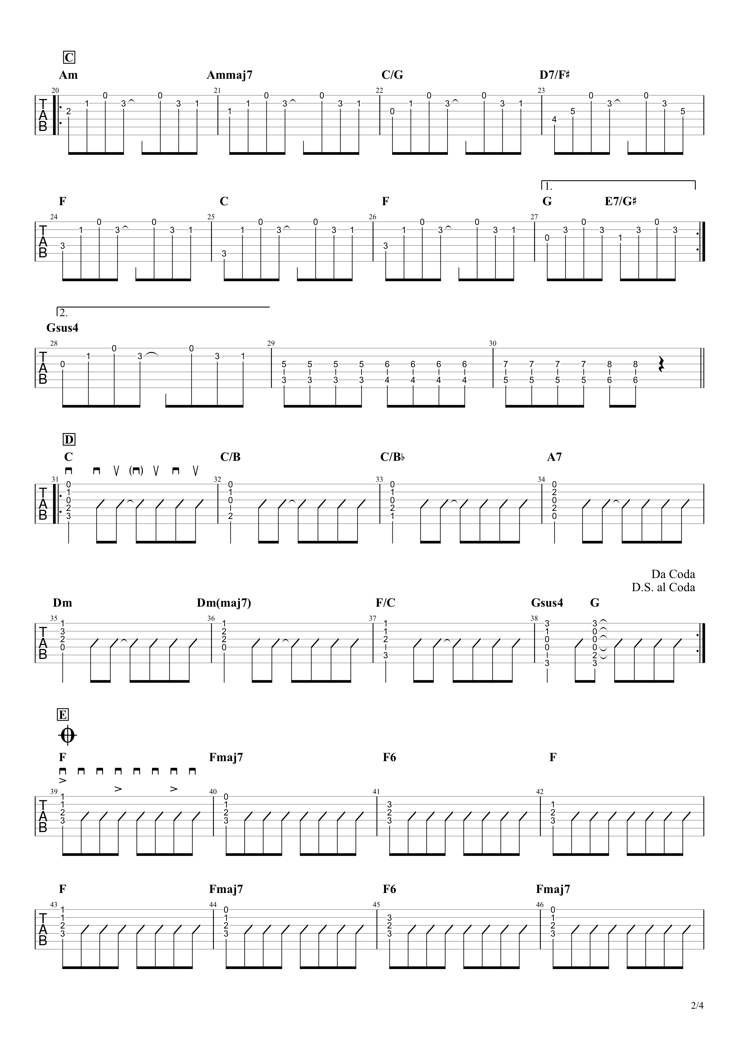 スターライトパレード／SEKAI NO OWARI　ギター簡単コード＆アルペジオタブ譜02