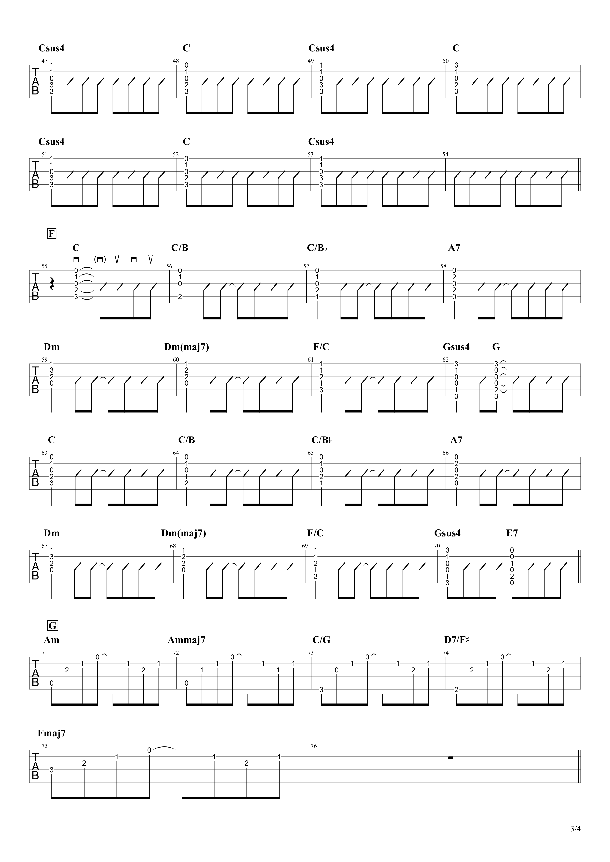 スターライトパレード／SEKAI NO OWARI　ギター簡単コード＆アルペジオタブ譜03