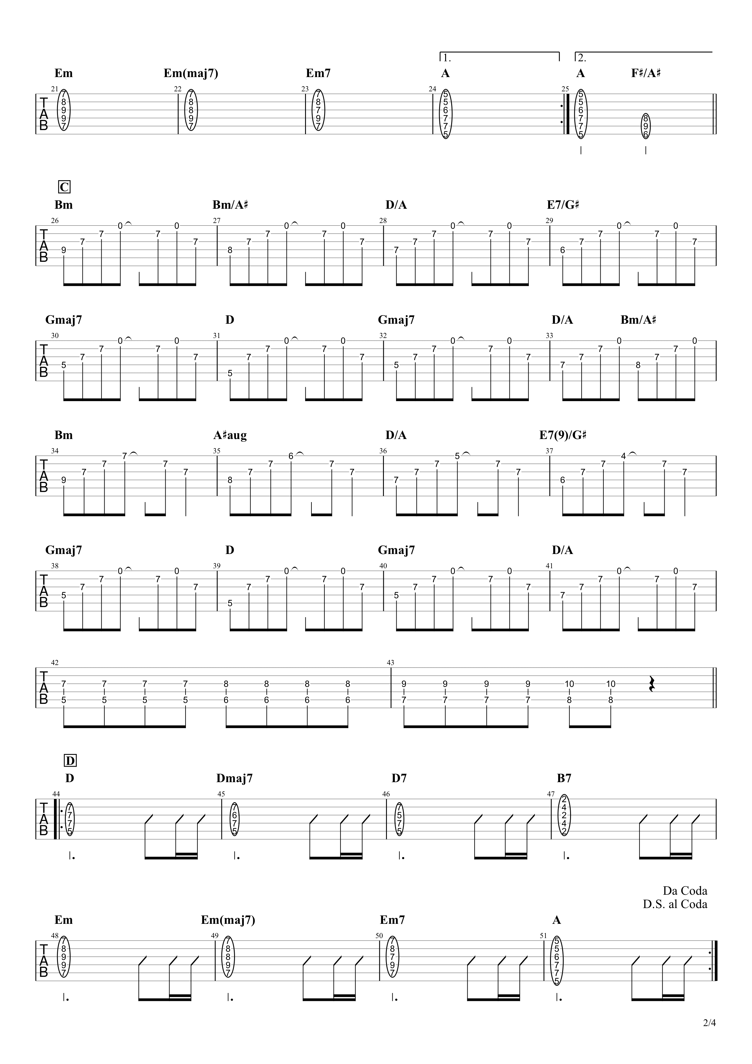 スターライトパレード／SEKAI NO OWARI　ギターコード＆アルペジオタブ譜02
