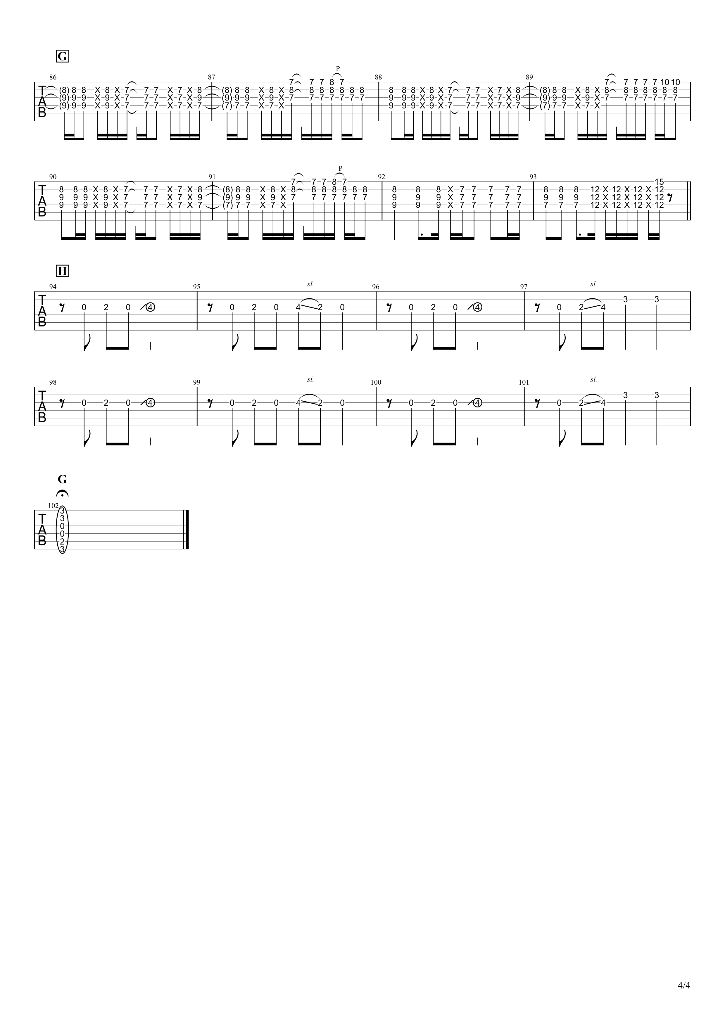 不死鳥／SEKAI NO OWARI　ギターカッティング／メロディーほぼ完コピタブ譜04