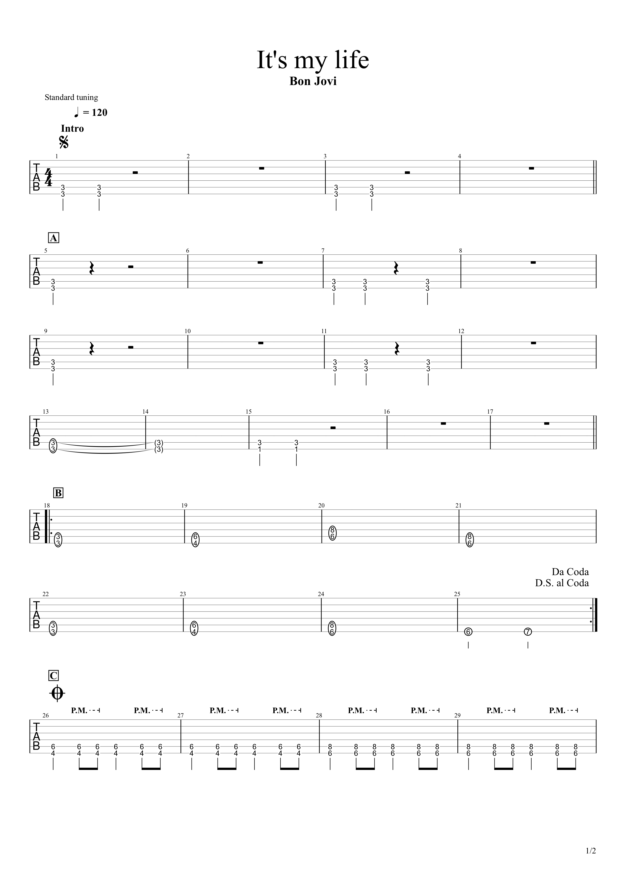 Jovi - Always sheet music for guitar (tablature) [PDF]