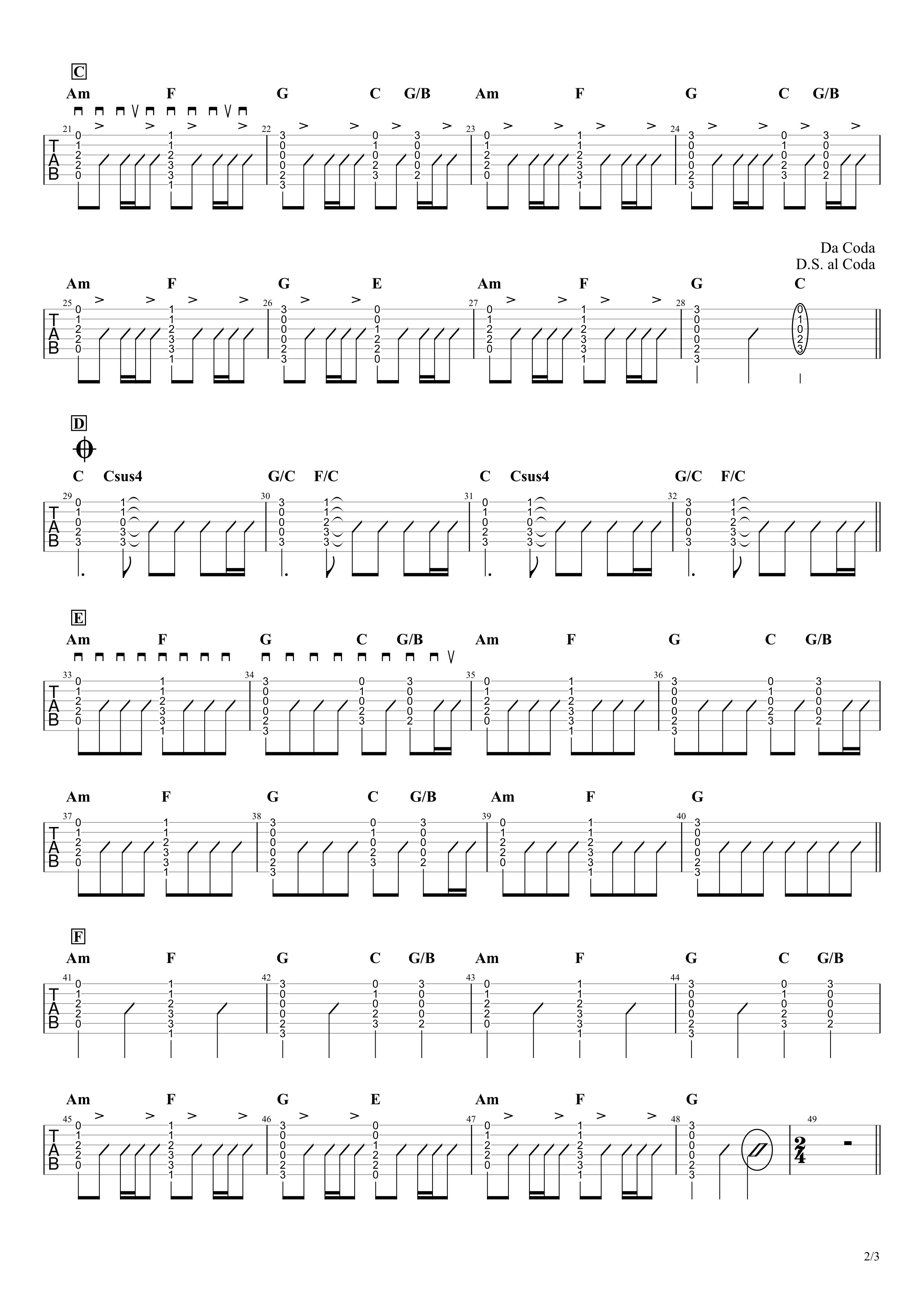 歩み／GReeeeN　ギタータブ譜　コードストロークで弾けるアレンジVer.02