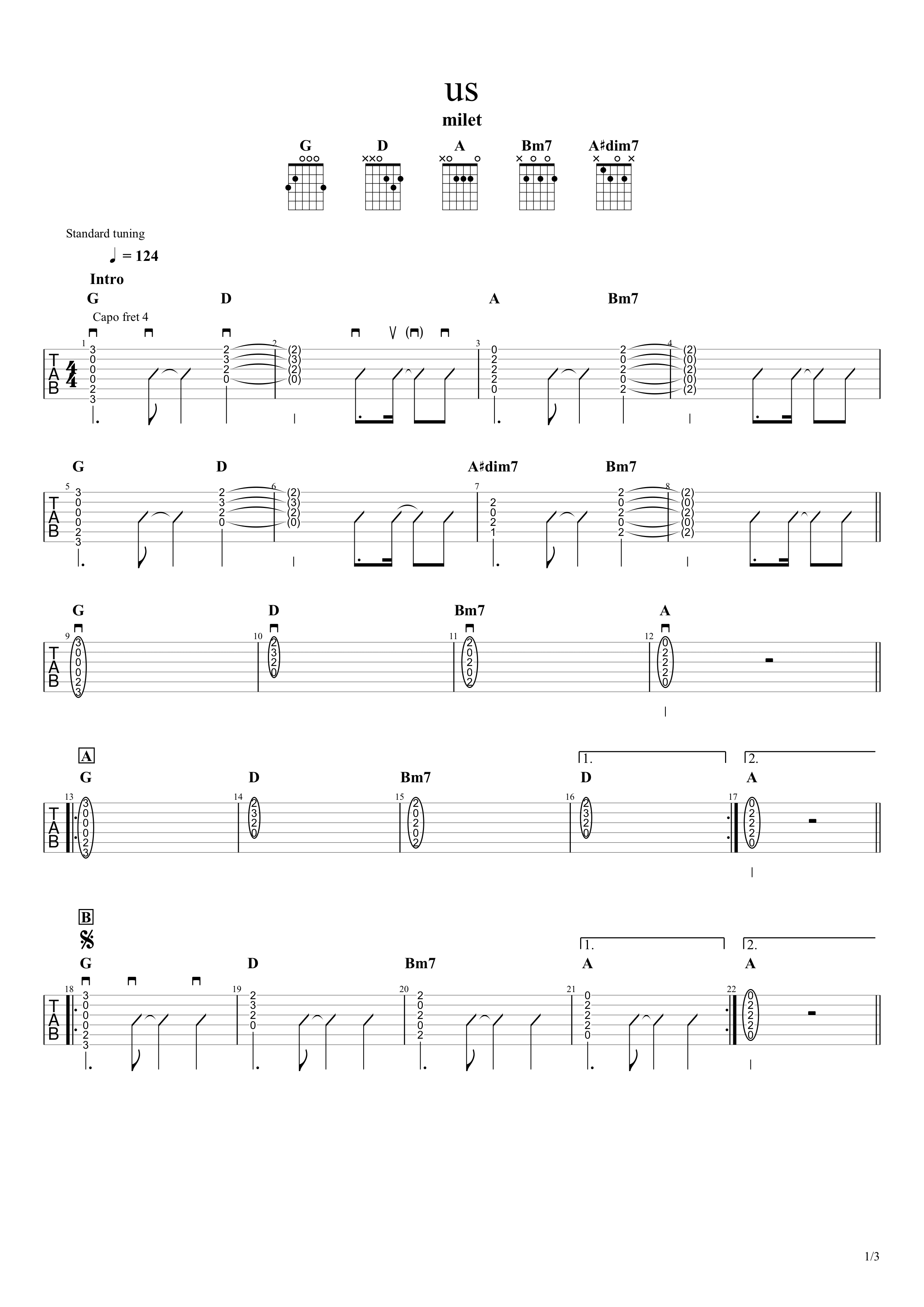 Us Milet 無料ギターtab譜 初心者向け コードアレンジ カポありver カポなしセーハ有りver Easy Guitar Net