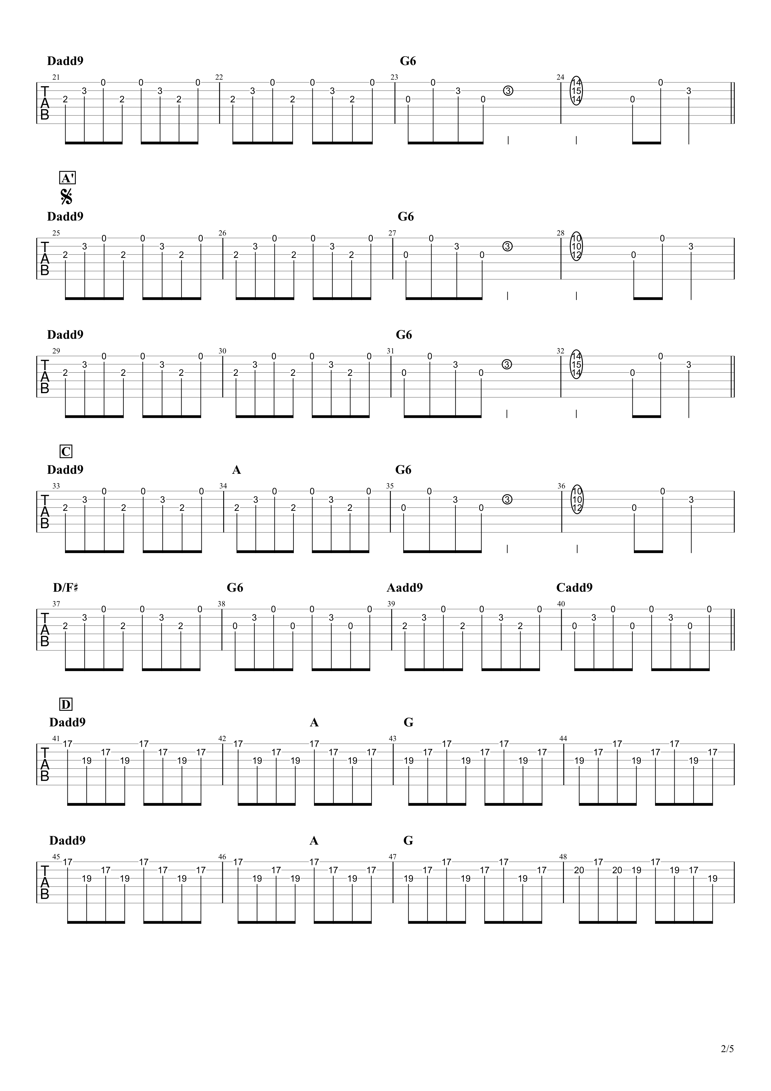 ロストマン／BUMP OF CHICKEN　ギタータブ譜　アルペジオメインのパートほぼ完コピVer.02