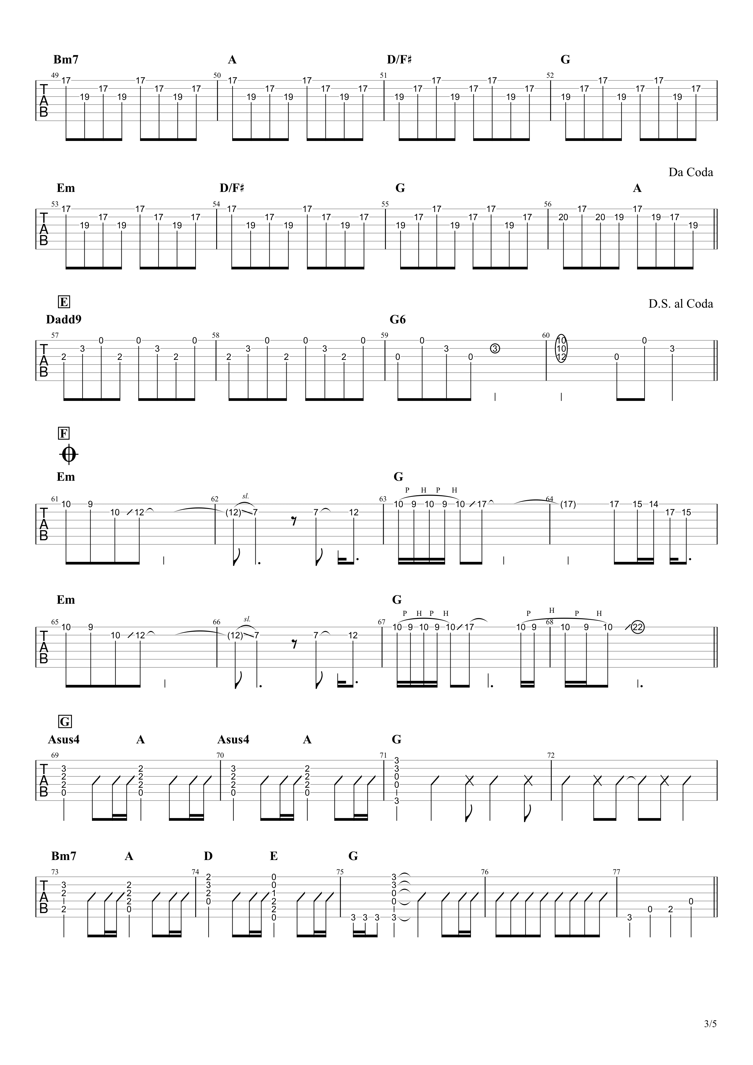 ロストマン／BUMP OF CHICKEN　ギタータブ譜　アルペジオメインのパートほぼ完コピVer.03