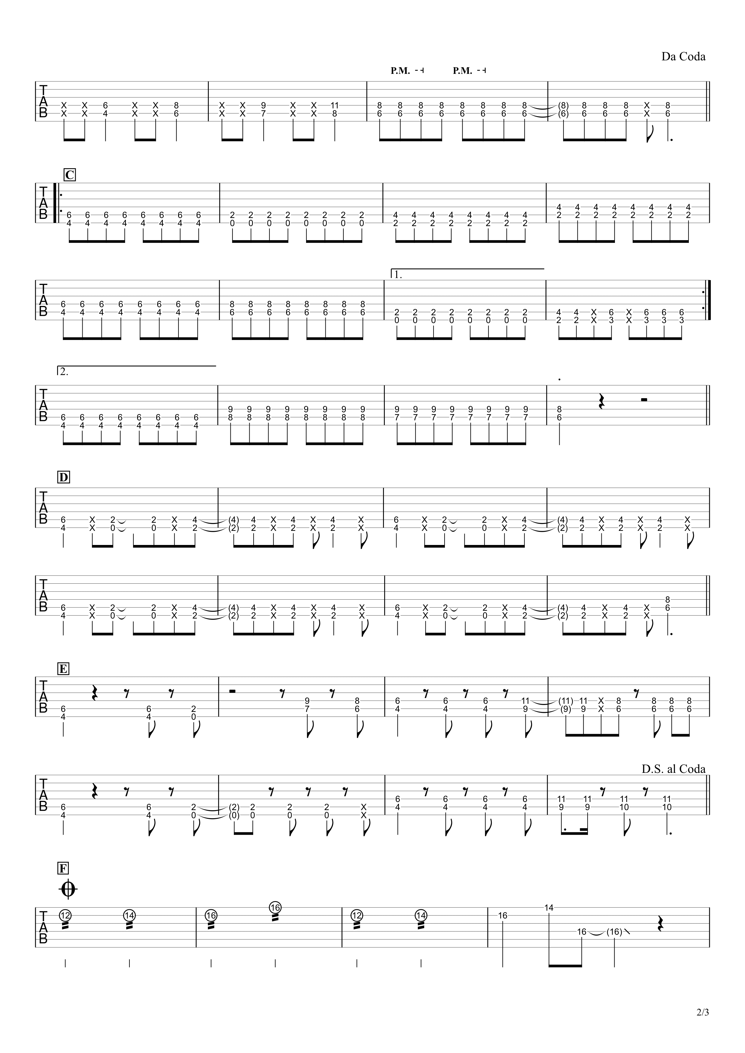 残響散歌／Aimer ギタータブ譜　リードギターざっくり再現できるVer.02